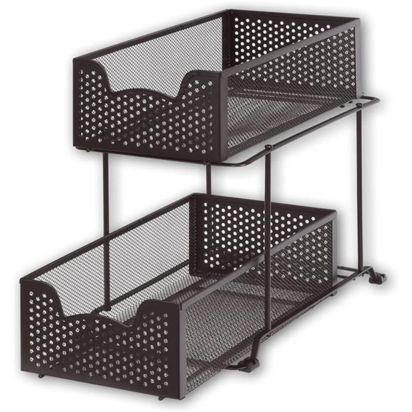 2 Tier Sliding Cabinet Basket Organizer Drawer, Bronze - Picture 1 of 7